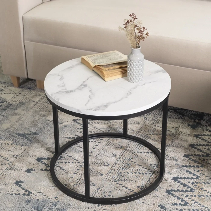 Stolík CONNY, biely mramor/Čierna
