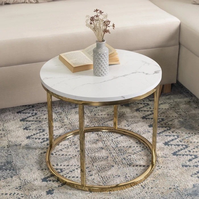 Stolík CLIFF, biely mramor/zlatá