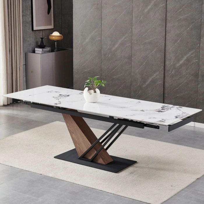 Stôl REX 2 160-220 cm biely mramor /dub