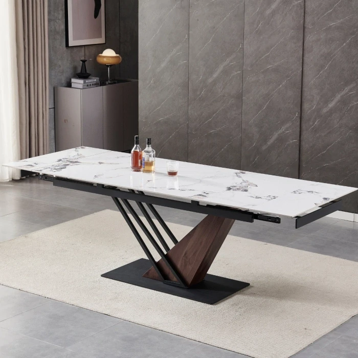 Stôl REX 2 160-220 cm biely mramor /orech