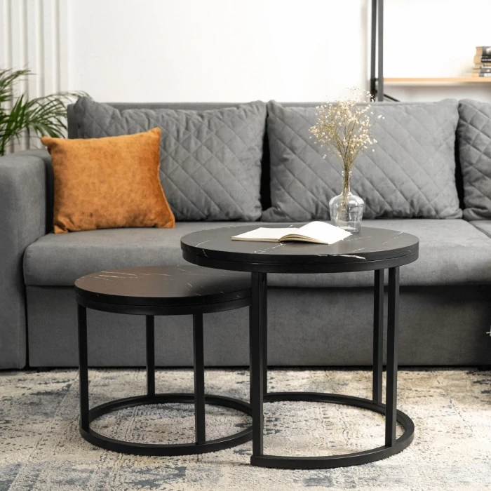 Súprava stolíkov MAURO, čierny mramor