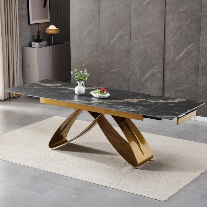 Stôl LUIGI 160-240 cm čierny-zlatý mramor/zlatá