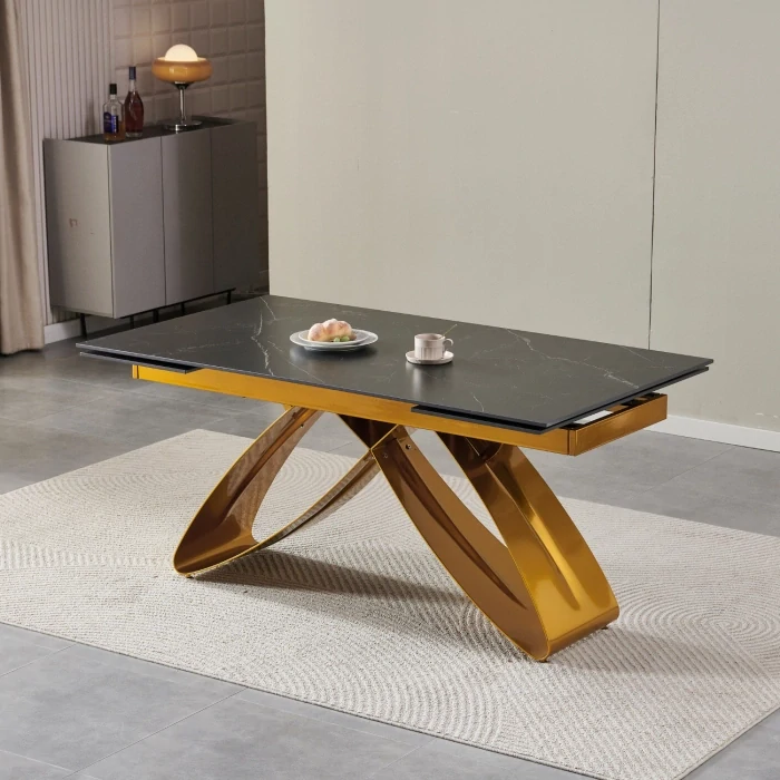 Stôl LUIGI 160-240 cm čierny mramor/zlatá