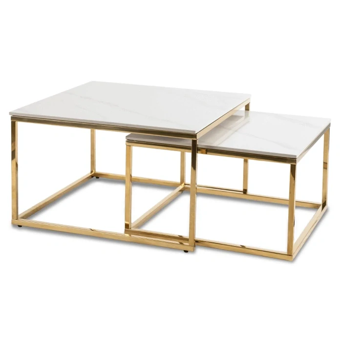 Súprava stolíkov TENOR, biely mramor/zlatá