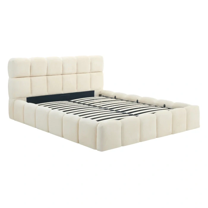 Posteľ 160x200 MURCJA s úložným priestorom, krémová, zamat