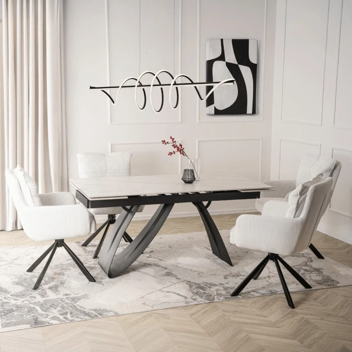 Rozkladací stôl DEVON 160-220 cm biely mramor/čierny