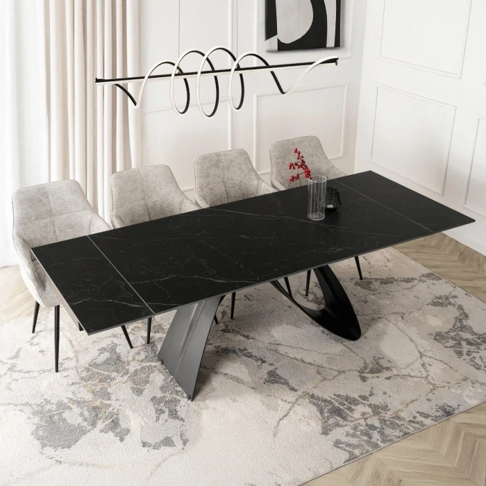 Rozkladací stôl DEVON 160-220 cm čierny mramor/čierna