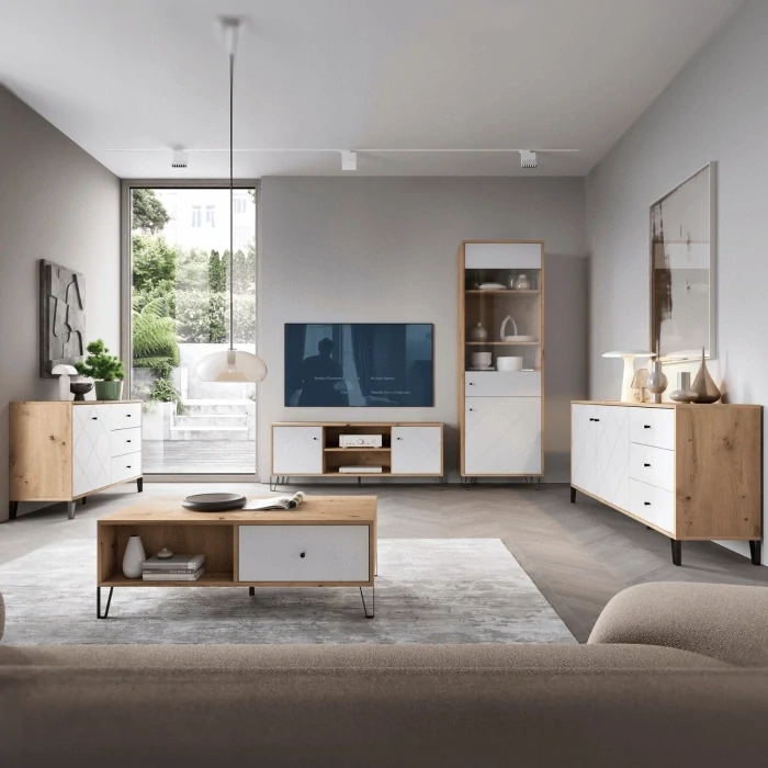 Komoda BACARDI 183 cm, dub artisan/biela