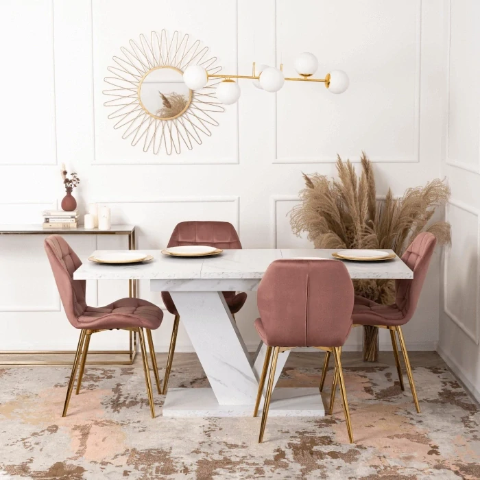 Stôl CLARK 120-160 cm, biely mramor