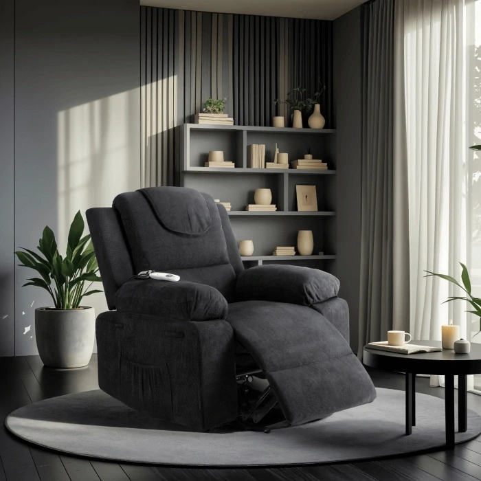 Elektrické masážne kreslo FENIX s funkciou vstávania, čierne