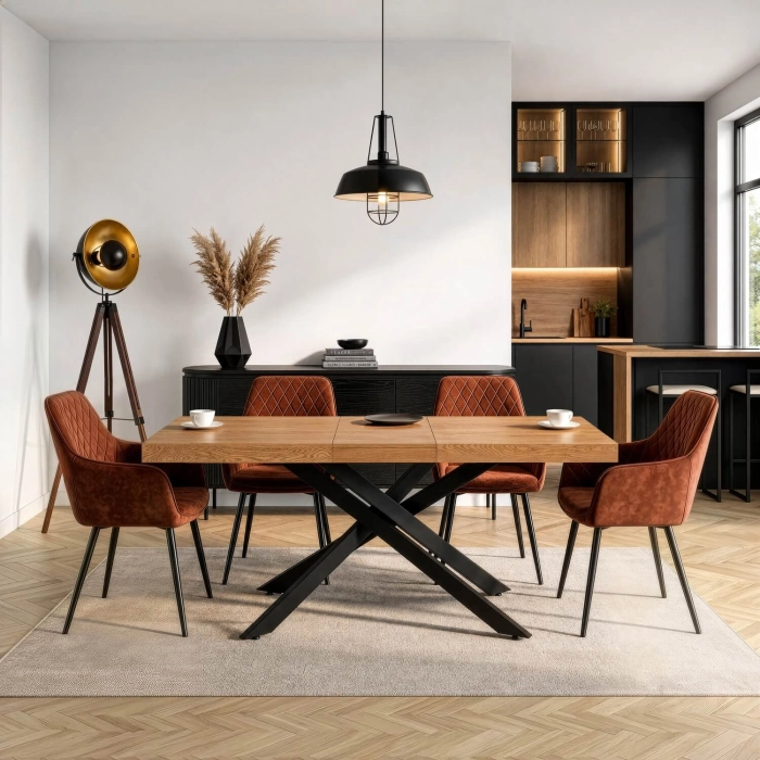 Stôl HAMPTON 160-240 cm, zlatý dub/čierna