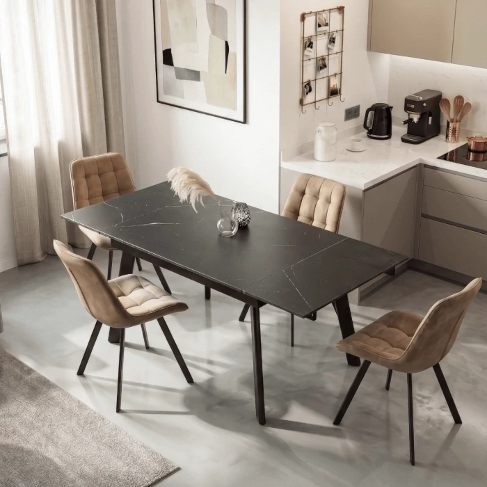 Keramický rozkladací stôl LARES 90-150 cm, čierny mramor/čierna