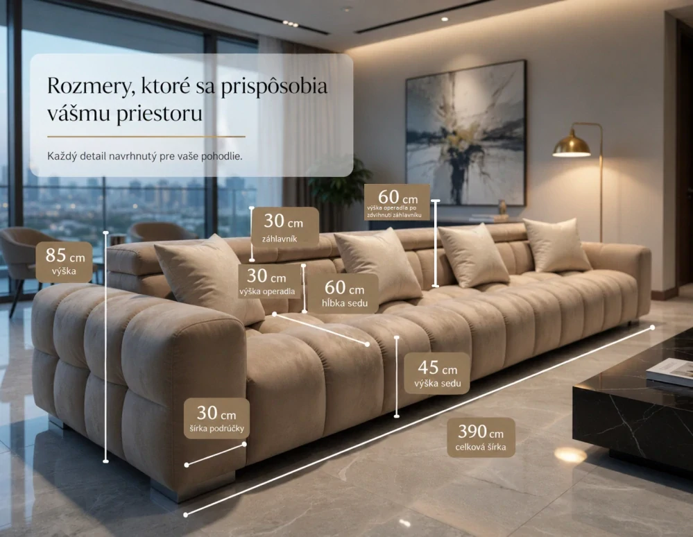 Luxusná sedačka PLAZA 390cm na mieru