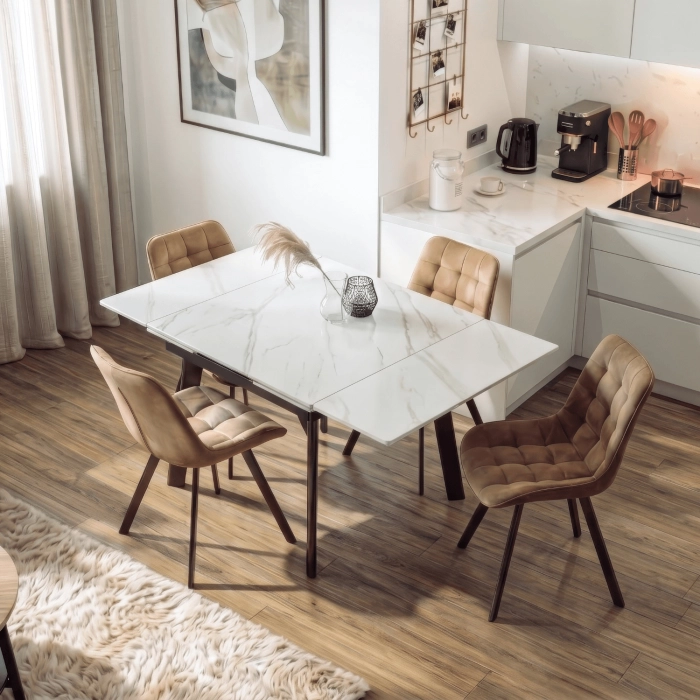 Keramický rozkladací stôl LARES 90-150 cm biely mramor/čierny