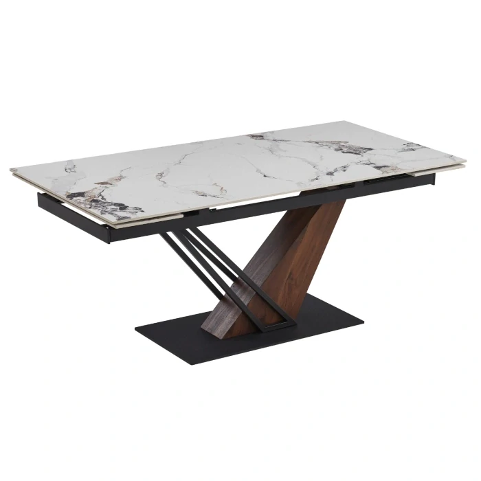 Stôl REX 2 160-220 cm biely mramor /orech