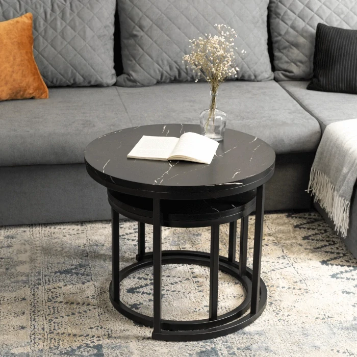 Súprava stolíkov MAURO, čierny mramor