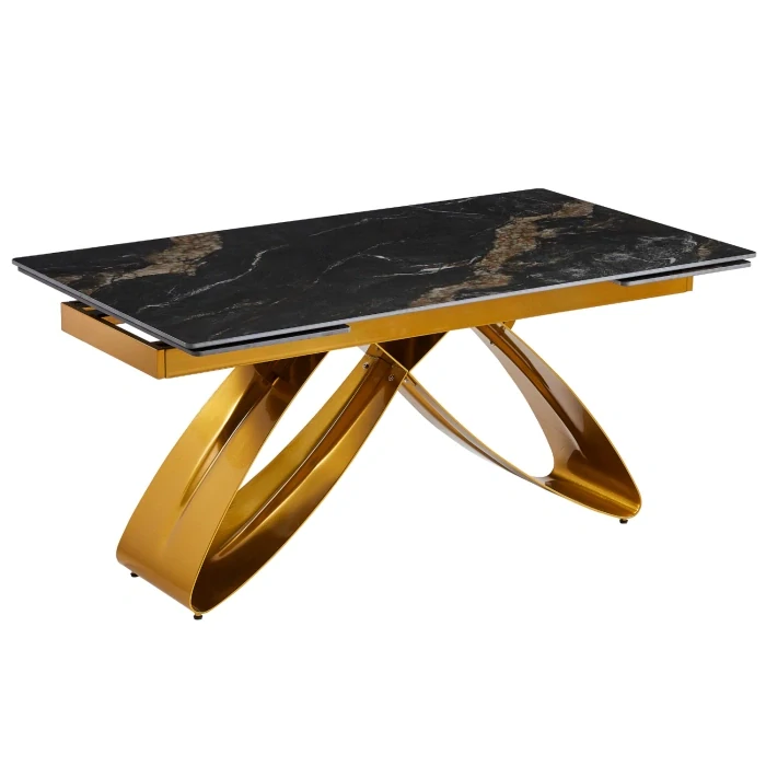 Stôl LUIGI 160-240 cm čierny-zlatý mramor/zlatá