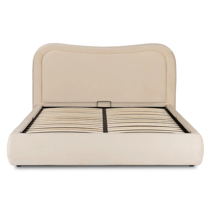 Posteľ HAGA 160x200 s úložným priestorom, krémová, zamat