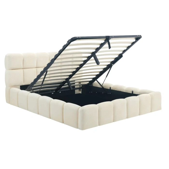 Posteľ 160x200 MURCJA s úložným priestorom, krémová, zamat