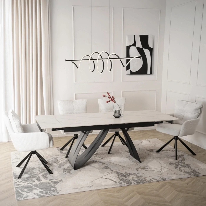 Rozkladací stôl DEVON 160-220 cm biely mramor/čierny