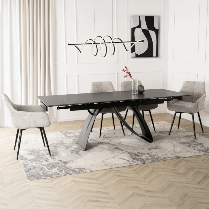Rozkladací stôl DEVON 160-220 cm čierny mramor/čierna
