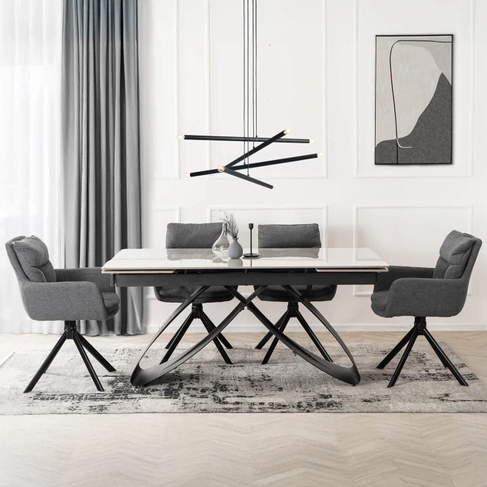 Stôl LUIGI 160-240 cm, sivý mramor/čierna