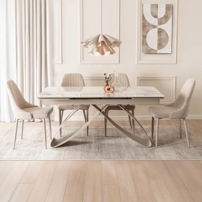 Stôl LUIGI 160-240 cm, biely mramor/kašmír
