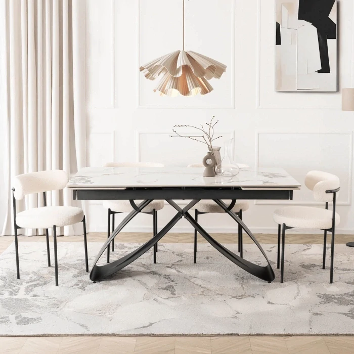 Stôl LUIGI 160-240 cm, biely mramor/čierna
