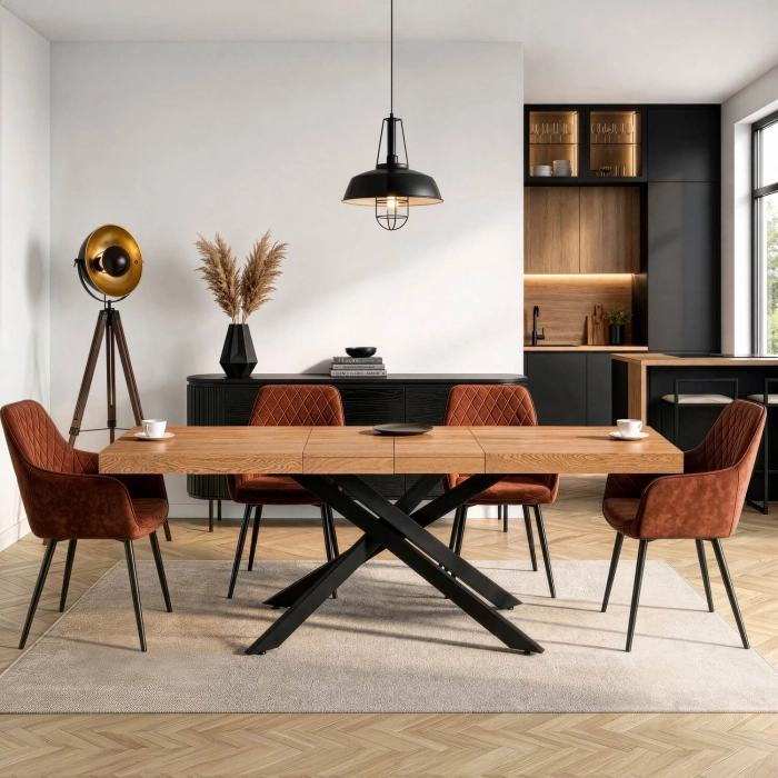 Stôl HAMPTON 160-240 cm, zlatý dub/čierna