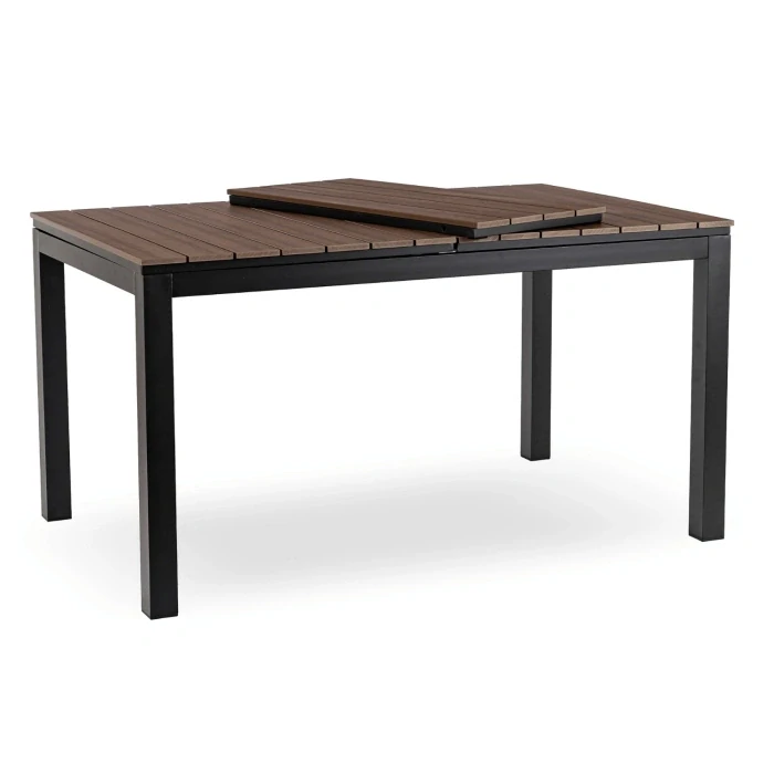 Záhradný nábytok ARGOS stôl 140-180 cm, orech a 4 kreslá FRESNO, čierne