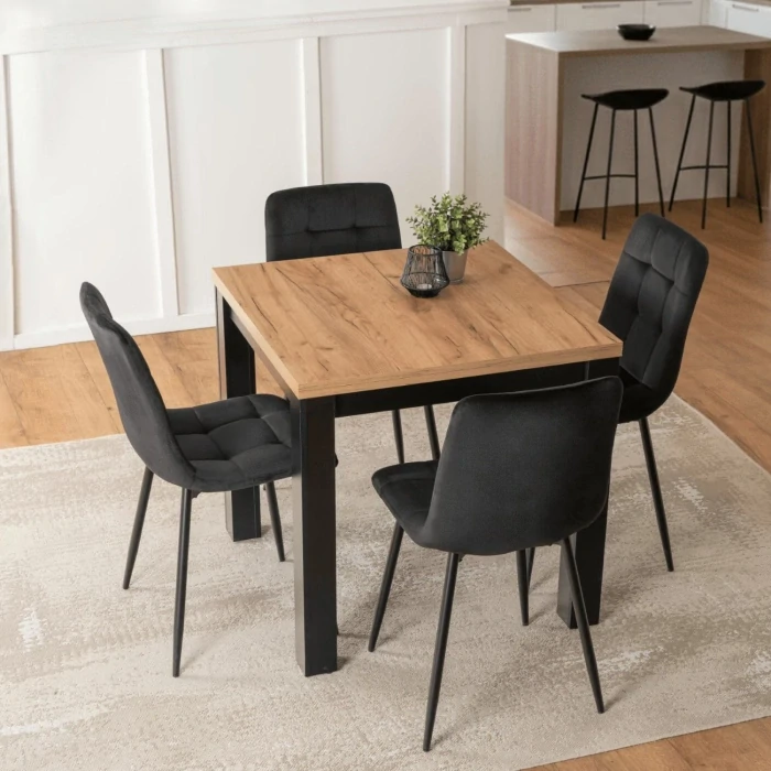 Zostava stôl MAX 80-160 cm, dub craft/čierna + 4x stolička PERU čierna