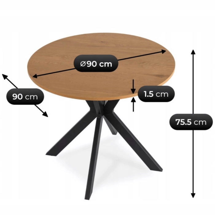 Zostava stôl LAUREN 90 cm zlatý dub/čierny, 4 stoličky ROBIN čierne