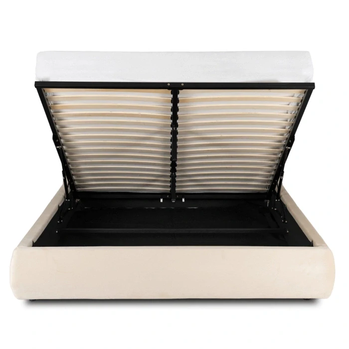 Posteľ HAGA 160x200 s úložným priestorom, krémová, zamat