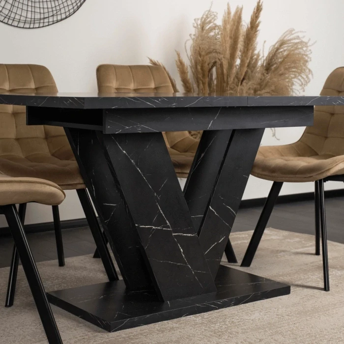 Stôl CLARK 120-160 cm, čierny mramor