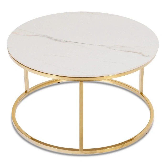 Konferenčný stolík VENICE, biely mramor/zlato