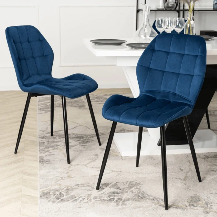 Zostava stôl CLARK 120-160 cm čierny lesk + 4x stolička LUCKY námornícka modrá