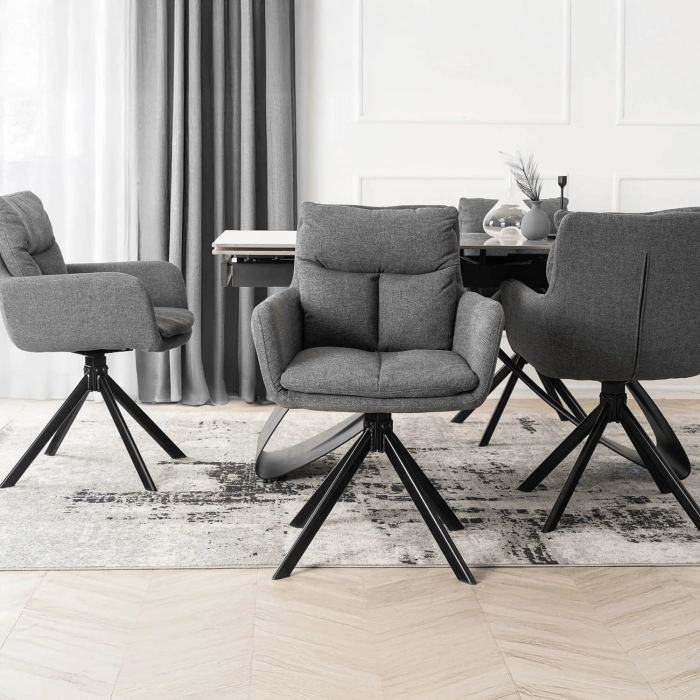 Zostava stôl  LUIGI 160-240 cm sivý mramor/čierny, 4 stoličkx PAUL tmavosivé