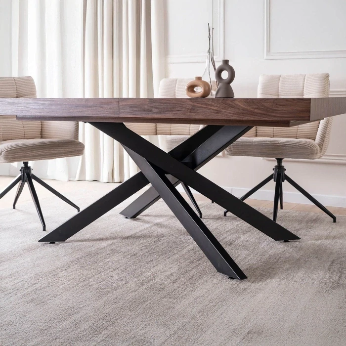 Zostava stôl HAMPTON 160-240 cm orech/čierna +  4x stolička AKITA krémová