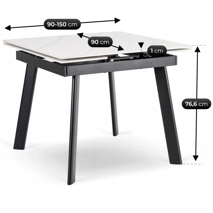 Keramický rozkladací stôl LARES 90-150 cm biely mramor/čierny