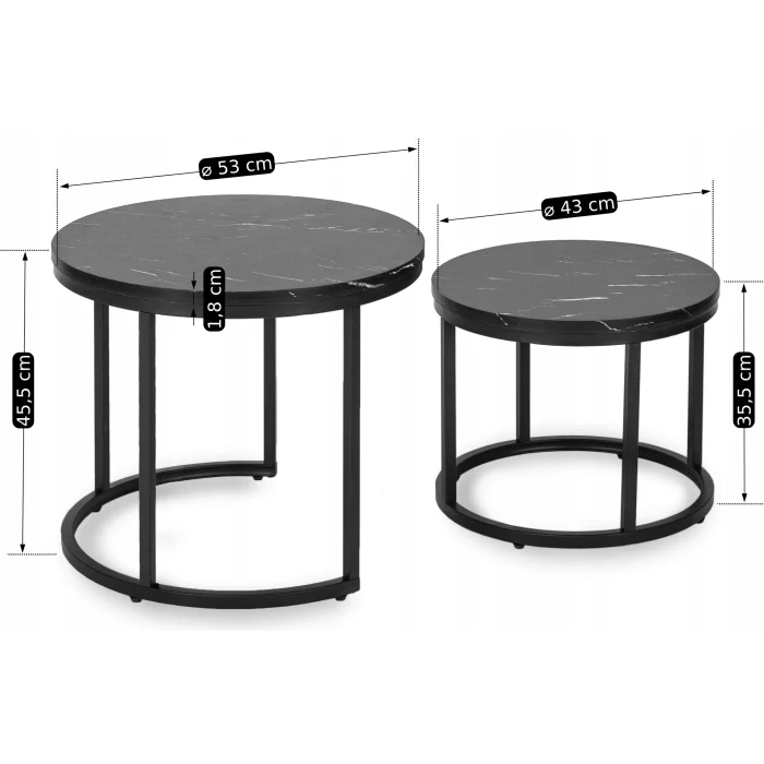 Súprava stolíkov MAURO, čierny mramor