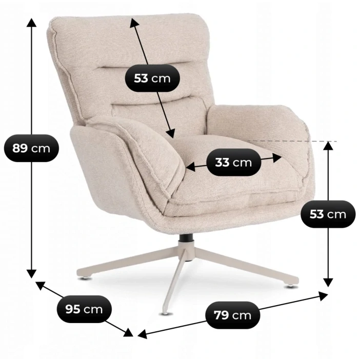 Otočné kreslo PASADENA s podnožkou, krémové