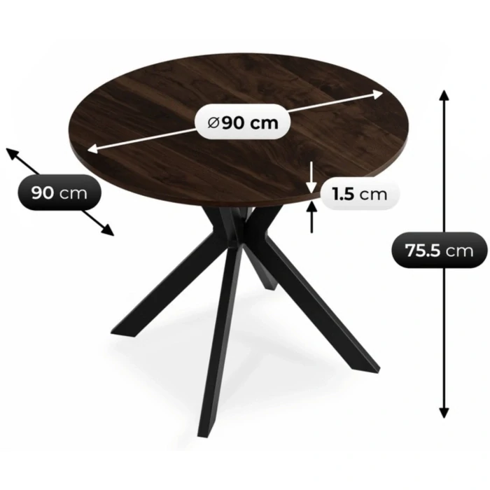 LAUREN Stôl 90 cm Orech/Čierna