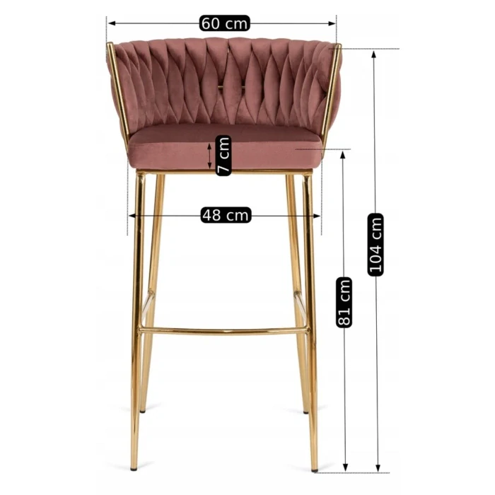 Barová stolička FLORES 2 ružová, zlaté nohy