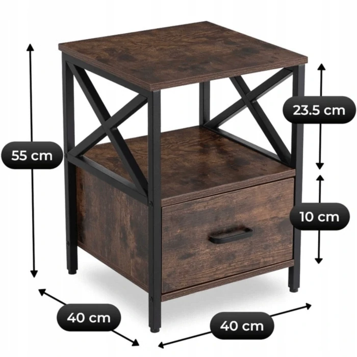 Nočný stolík LOGAN 40 cm, rustikálny dub/čierna