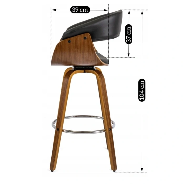 Otočná barová stolička JERSEY, čierna ekokoža