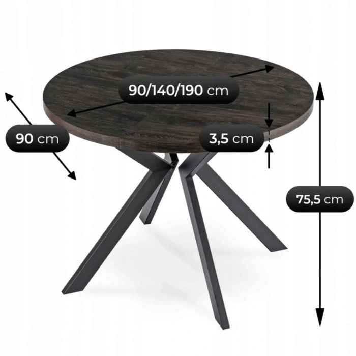 Stôl LUKAS 100-250 cm, čierny