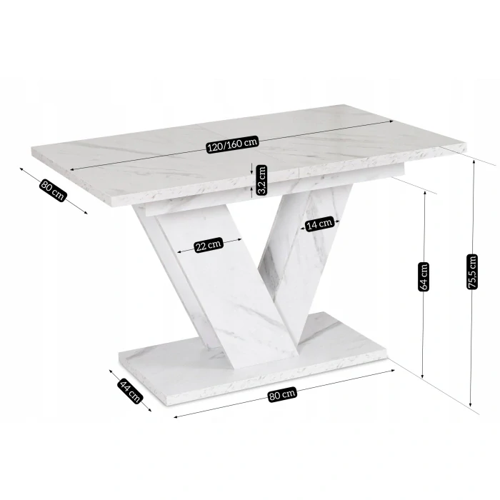 Stôl CLARK 120-160 cm, biely mramor
