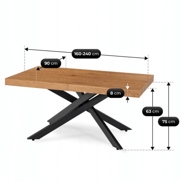 Stôl HAMPTON 160-240 cm, zlatý dub/čierna