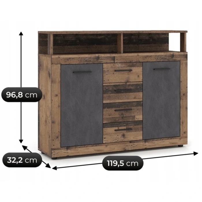 Komoda BLAGO MIDI B 119,5 cm, tmavý dub/čierna