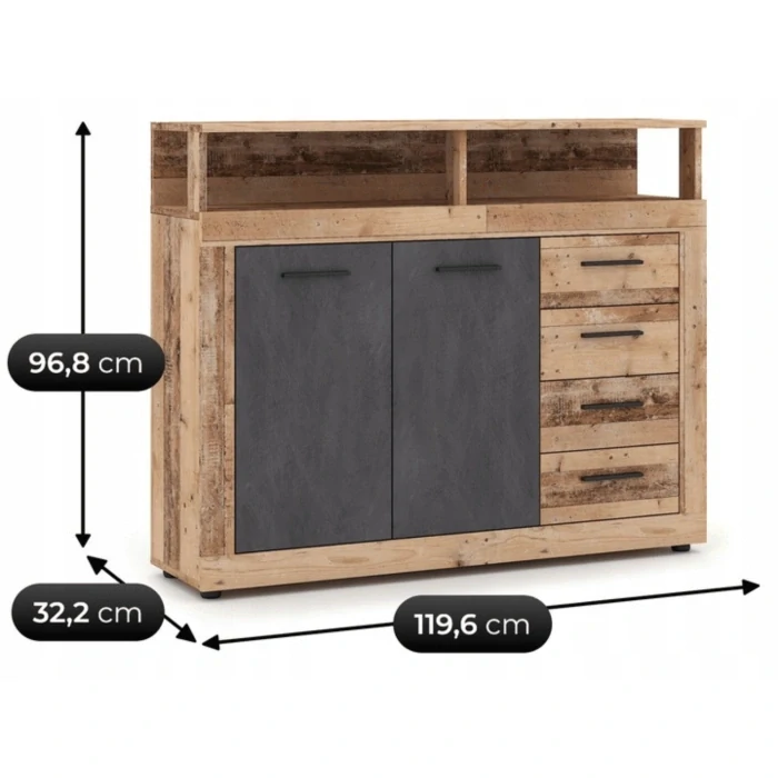 Komoda BLAGO MIDI A 119,6 cm, dub/čierna